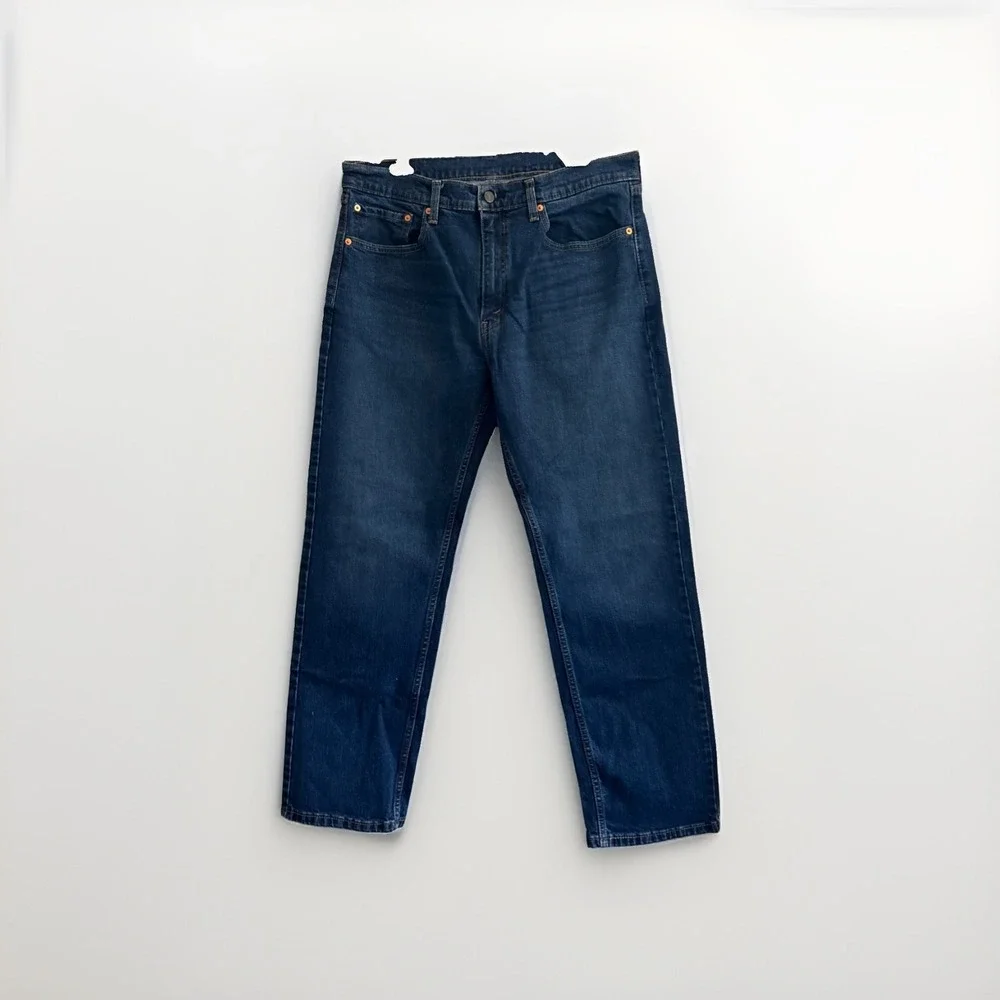 Levis 505 Regular Fit Dark Wash Indigo Straight Leg Jeans Mens 36x30 Stretch